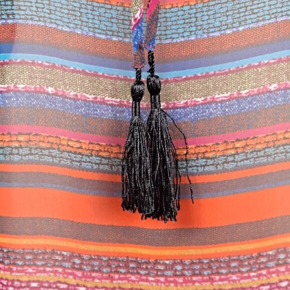 CeCe by Cynthia Steefe Sz 0 Multi Colored Striped Swimsuit Coverup Sheer Tassels - Picture 3 of 12